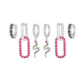 Superbe ensemble de boucles d'oreilles pendantes en zirconium pour un style unique. - Set Boucles d'Oreilles Rectangle Serpent Strass Noir (TZ00173) / Argent
