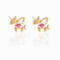 Exquisitos pendientes de tuerca de unicornio de oro con cristales de circón coloridos. - Estilo Dorado (EH00099)