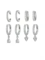 Set di orecchini a cerchio e pendenti in zircone argentato, gioielli cristallo eleganti - Argento