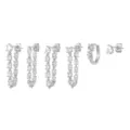 Trendy cubic zirconia tassel stud earrings set, silver plated fashion jewelry for women. - Silver