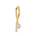 Gold plated letter P alphabet hoop earring detail showing sparkling crystal cubic zirconia. - Letter P Style (EH00076-P)