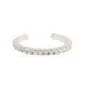 Close-up detail of minimalist silver-tone pave zircon ear cuff, stylish non-piercing design. - White Zirconia (EH00272) / Silver