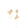 Cute pink bear zircon star pendant earrings with 925 silver needle, sweet design. - Pink Star Moon Bear Earrings (EH00630)