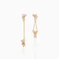 Sweet pink bear zircon pendant earrings featuring star and moon elements for women jewelry gift. - Pink Saturn Bear Long Stud Earrings (EH00631)
