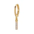 Gold-plated huggie hoop earring with four-stone vertical cubic zirconia charm variant - Letter I Style (EH00076-I)