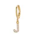 Gold-plated letter J hoop earrings with sparkling cubic zirconia, trendy fashion jewelry design. - Letter J Style (EH00076-J)