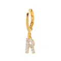 Gold plated letter R hoop earrings with sparkling cubic zirconia, stylish daily fashion jewelry - Letter R Style (EH00076-R)
