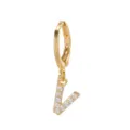 Fashion gold-plated hoop earring featuring a sparkly pave crystal letter V pendant charm. - Letter V Style (EH00076-V)