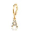 Gold-plated letter A charm hoop earring with sparkling cubic zirconia stones for daily wear - Letter A Style (EH00076-A)