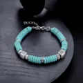 Détail bracelet perles argent turquoise, bijoux style hip hop vintage pour homme et femme. - Bracelet Rune en Plaque Bleu Vert (S0057-A)