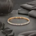 Elegant round zirconia tennis bracelet in gold tone, classic sparkling crystal wrist jewelry. - Tennis Chain Style (S0054-A) / 17cm / Golden White