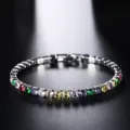 Colorful cubic zirconia tennis bracelet sparkling round gemstone silver link jewelry style item. - Tennis Chain Style (S0054-G) / 17cm / Platinum Multicolor