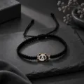 Magnifique bracelet en corde tressée noire fait main avec pendentif panda mignon détail - Bracelet Tressé à la Main Panda Noir (S0051-B) / 17+5cm