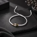 Vue détaillée du bracelet tressé à la main en alliage de panda noir et blanc. - Bracelet Tressé à la Main Panda Blanc (S0051-A) / 17+5cm