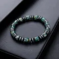 Bracelet de perles tachetées vertes avec perles d'espacement métalliques accessoire unisexe. - Bracelet en Hématite à Éclaboussures Vertes (S0050-C) / Vert
