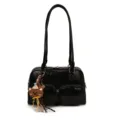 Sac à épaule noir de grande capacité rétro pour femmes, sac bowling élégant avec pendentif ours. - Avec Pendentif / Noir