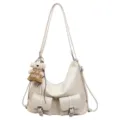 Sac à dos convertible en cuir synthétique beige chic pour femme avec poches élégantes. - Avec Pendentif / Blanc Cassé