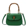 Bolso de silla retro verde con asa de bambú natural y cierre giratorio, elegante bolso cruzado - Verde
