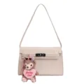 Sac à main bandoulière rétro motif croco pour femme avec pendentif ours en peluche mignon. - Avec Pendentif / Blanc