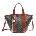 Sac cabas géométrique chic pour femme avec bordure en cuir marron et bandoulière pratique. - Avec Pendentif / Marron