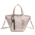 Sac seau élégant pour femme avec motif géométrique, grand cabas avec poignée et bandoulière. - Avec Pendentif / Kaki