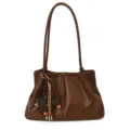 Sac cabas épaule en cuir marron pour femme avec charm chien teckel mignon grand - Avec Pendentif / Marron