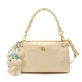 Chic sac à épaule matelassé écru pour femme, sac à main tendance avec joli pendentif d'ours. - Avec Pendentif / Blanc Cassé