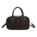 Dark Brown Bowling Handbag Minimalist PU Leather Crossbody Shoulder Bag with Top Handle - No Pendant / Ebony