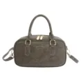 Gray bowling shoulder bag with top handles, minimalist design, stylish crossbody bag. - No Pendant / Green