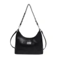 Bolso de hombro negro acolchado con cadena y cierre de giro para moda elegante - Cierre Cuadrado Negro