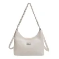Bolso de hombro acolchado blanco con correa de cadena de metal y elegante cierre de giro - Cierre Cuadrado Blanco
