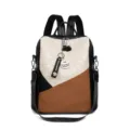 Stylish women color block backpack casual PU leather daily daypack school shoulder bag - Bag With Charm / Color Block