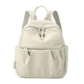 Beige nylon mini backpack, casual travel daypack for women with front zipper pocket. - 22*12*26 / Cream White
