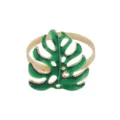 Gold and green metal leaf napkin ring for table decor, wedding, party and holiday dinner. - Plant Leaf Style (Z1035)