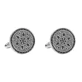 Gemelli francesi rotondi classici neri con motivi floreali smaltati per camicie. - B1268 argento