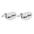 Boutons de manchette ovale argentés Best Man pour chemise homme mariage, accessoire en métal. - Style Série Alphabet Anglais (B1151)