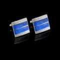 Boutons de Manchette Hommes Bleus Motifs Affaires Chemise Carre Accessoires Mode Chic - Boutons de Manchette Carrés Bleu Argent (B1236)