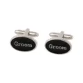 Silver black oval Groom cufflinks for men wedding shirt stylish fashion accessories. - Groom Style (B1404)