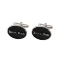 Silver tone black enamel oval Best Man cufflinks for men wedding shirt suit accessories - Best Man Style (B1406)