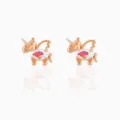 Pendientes de botón de unicornio en oro rosa con circonitas de colores, joyería elegante. - Estilo Oro Rosa (EH00099)