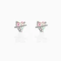 Pendientes de botón en forma de corazón con circonitas multicolores y diseño de estrella. - Estilo Plateado (EH00100)