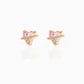 Pendientes de circonita de corazón colorido, diseño de planeta en tono oro rosa para mujeres. - Estilo Oro Rosa (EH00100)