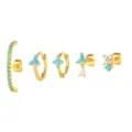 Vergoldetes Ohrring-Set mit türkisblauen Blumen, eleganter Kleeblatt-Modeschmuck. - 5-Teiliges Ohrringe Set (TZ00362 Gold) / Gold