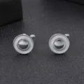 Eleganti gemelli da polso rotondi in metallo con inserto in smalto bianco per camicia. - Stile Tondo Doppio Strato (B1316-2) / Bianco Argento Lucido