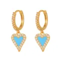 Boucles d'Oreilles Créoles Pendantes Cœur Émail Bleu Zircon Plaqué Or Mode Tendance - Or 18 carats / Bleu