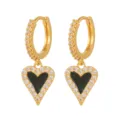 Boucles d'oreilles créoles cœur plaquées or avec zircons brillants et émail noir élégant. - Or 18 carats / Noir
