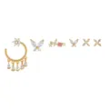 Vergoldetes Zirkon Schmetterling und Blume Ohrstecker Schmuckset, Detailansicht. - Gold