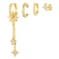 Ensemble boucles d'oreilles frange étoile plaqué or 18k zircone oxyde clips d'oreille - Or