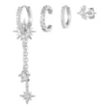 Ensemble de boucles d'oreilles étoiles argentées avec zircone cubique et pendants. - Argent