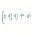 Türkis vierblättrige Kleeblatt Ohrringe Set, Kupfer vergoldete Modeschmuck Ohrstecker. - 5-Teiliges Ohrringe Set (TZ00362 Weißgold Plattiert) / Weißgold
